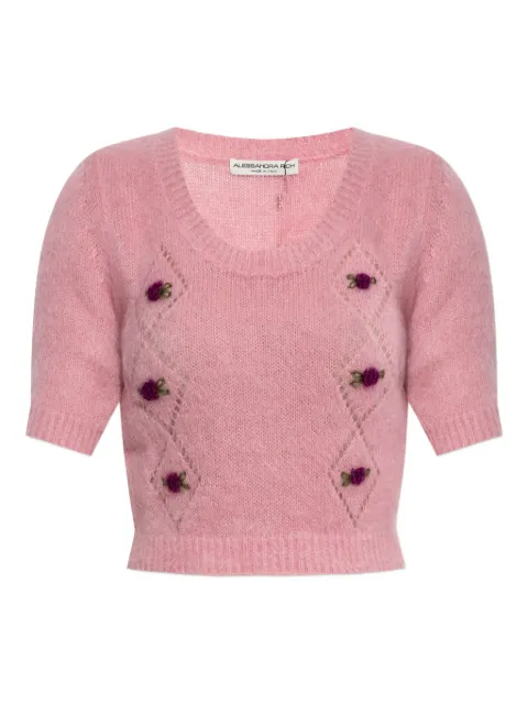 Alessandra Rich rose-embellished short-sleeved T-shirt Pink FABX4186K46039122