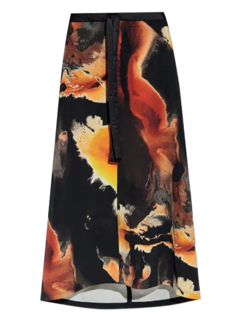 Y-3 abstract-print long skirt Black KA6959