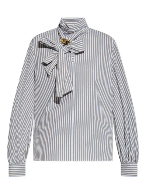 Max Mara Disco bow-embellished striped shirt Brown 2521116091600