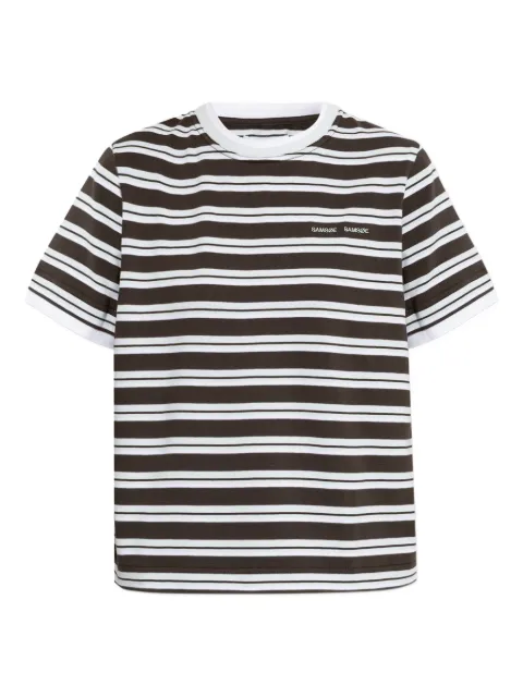 SAMSOE SAMSOE embroidered-logo striped-pattern T-shirt Brown F25300038