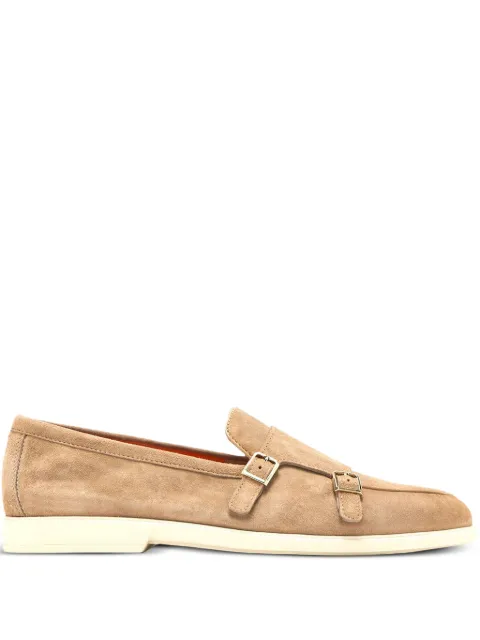 Santoni double-buckle suede monk shoes Neutrals MGAG19006TICSEAA