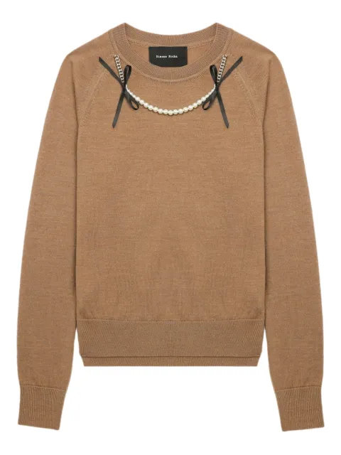 Simone Rocha embellished raglan-sleeve sweater Brown KMK22B0647FINEKNITCHESTNUTPEARL