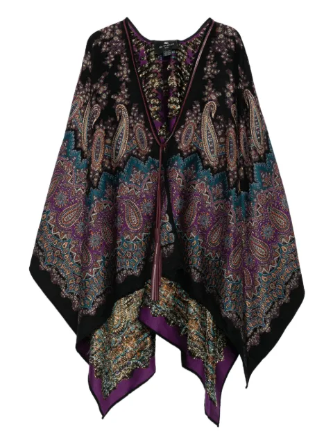ETRO paisley-print tasselled poncho Black WRBD0012AQ241