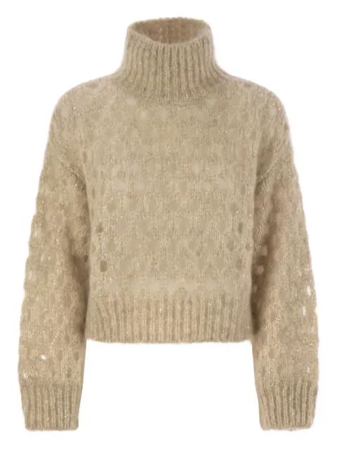 Brunello Cucinelli high-neck sequin-detail sweater Neutrals MNA326504CMG59