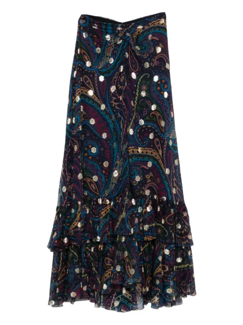 ETRO paisley-print ruffled skirt Blue WRFA012699SAA79