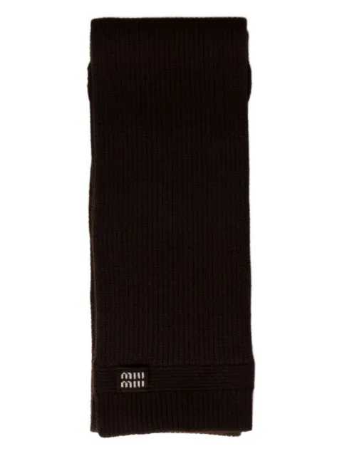 Miu Miu logo-intarsia cashmere scarf Brown 5FS0482F8S
