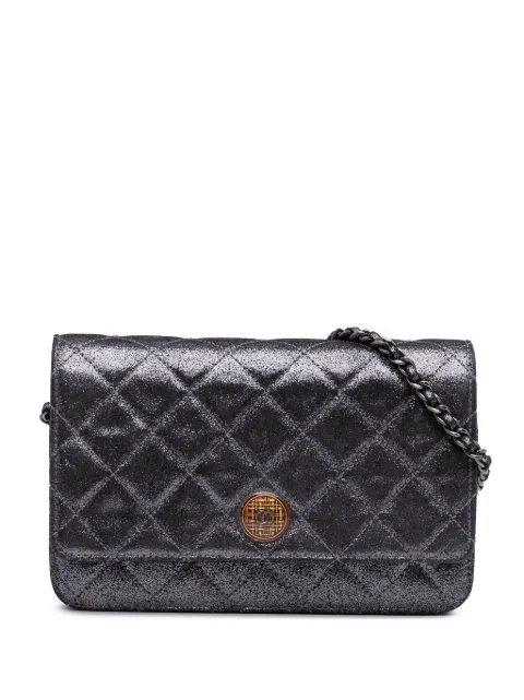 CHANEL Pre-Owned 2013-2014 Quilted Iridescent Lambskin Tartan Button Wallet On Chain crossbody bag Silver UIVAE023DH78KCP8