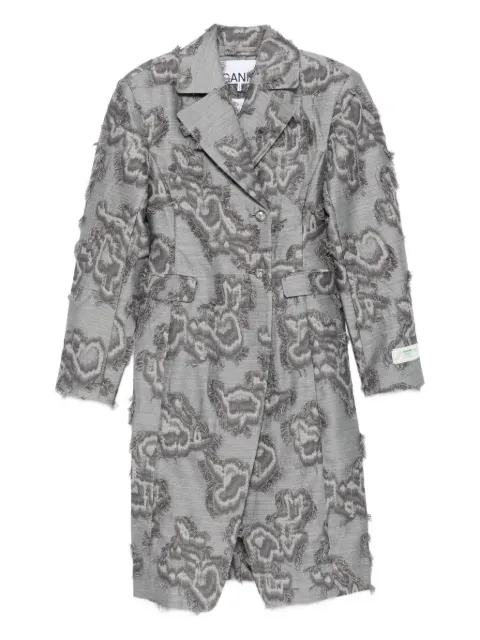 GANNI frayed cloud-print coat Grey W0400
