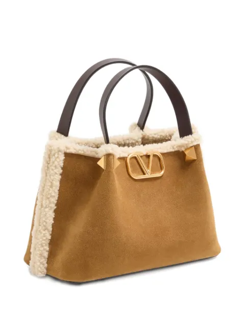 Valentino Garavani small suede shopping bag with sheepskin lining Neutrals WB0S71UVT