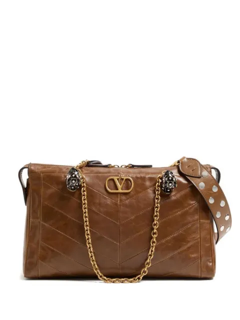 Valentino Garavani Panthea shoulder bag in nappa leather with chevron pattern Brown WB0S70UYF