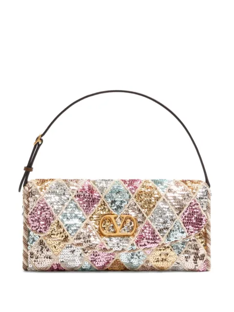 Valentino Garavani DeVain small shoulder bag with rhombelle embroidery Pink WB0S09SER