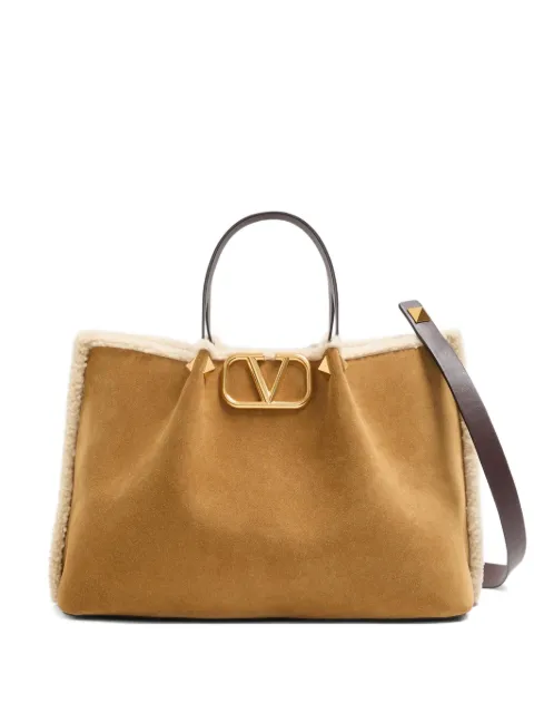 Valentino Garavani medium suede shopping bag with sheepskin lining Neutrals WB0R44UVT
