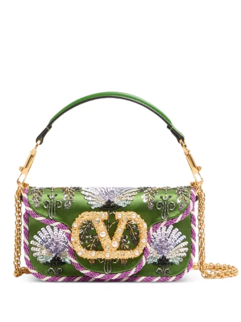 Valentino Garavani Locò small embroidered shoulder bag with jewel logo Green WB0K53RQI