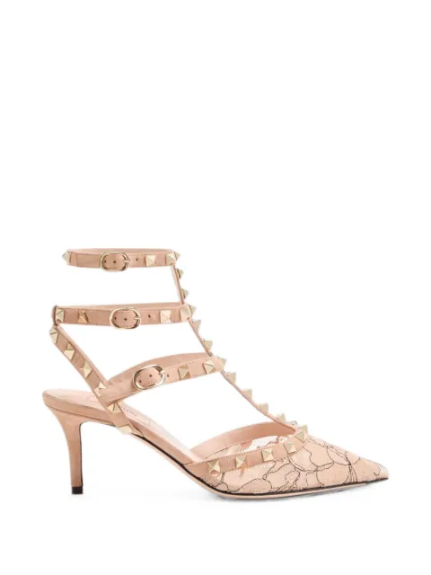 Valentino Garavani Rockstud lace pumps with straps 65 mm Pink WS0375UJZ