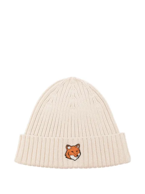 Maison Kitsuné Fox Head ribbed-knit beanie hat Neutrals PM06111KT1140P205