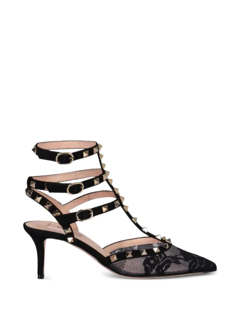 Valentino Garavani Rockstud lace pumps with straps 65 mm Black WS0375KKN
