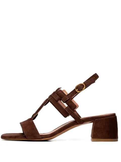 Poche Paris 50mm Valerie T-bar block-heel sandals Brown FWVALERIE600302