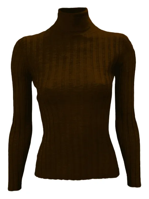 LA ROSE turtleneck ribbed sweater Brown J01121