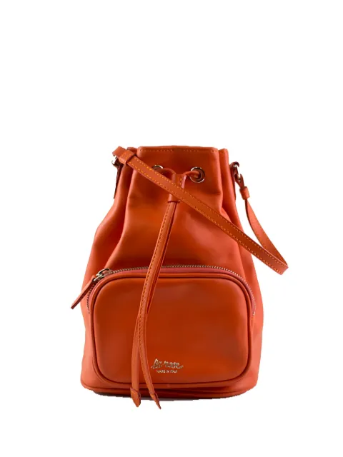 LA ROSE drawstring leather bucket bag Orange 50141