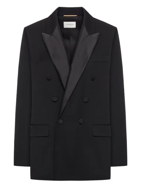 Saint Laurent satin-lapels double-breasted blazer Black 837658Y7E63