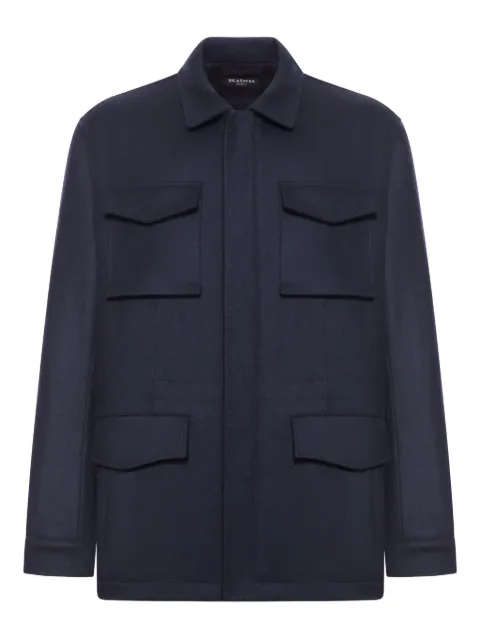 Kiton flap-pocket cashmere coat Blue UW2182AV0408H02
