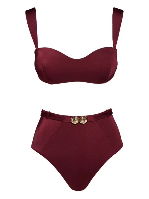 Noire Swimwear belted high-waisted swimsuit Red NSW398BURGUNDGY
