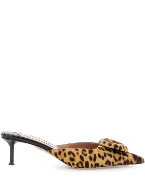 Aquazzura 50mm The Hoop leopard-print bow mules Neutrals THPMIDM0LYN