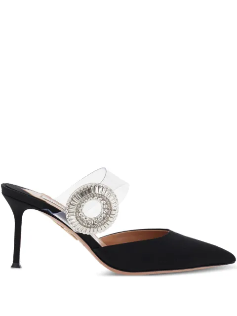 Aquazzura 75mm Crystal Hoop pointed-toe mules Black CYPMIDM0GRV