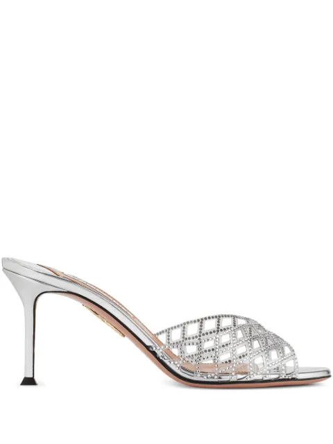 Aquazzura 75mm crystal-embellished lattice mules White LMEMIDM0PSYPSY