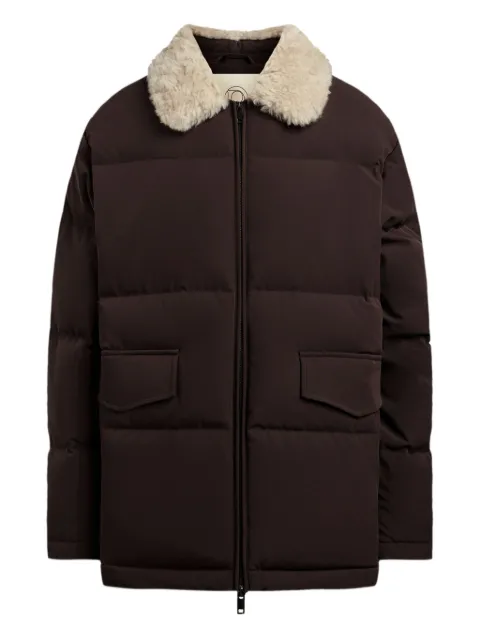 12 STOREEZ shearling-collar down jacket Brown 128164