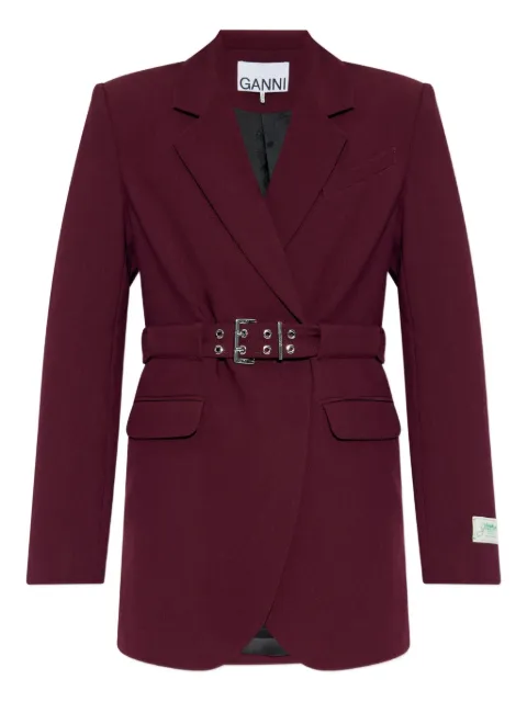 GANNI belted-waist blazer Red W0403