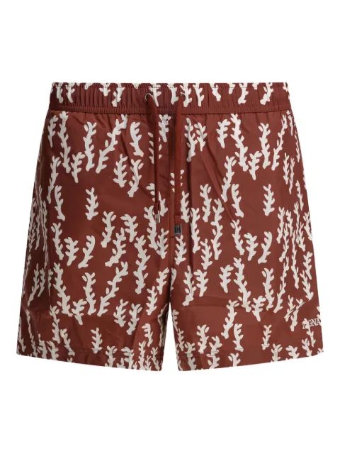 Zegna leaf-print swim shorts Brown N7B802840618