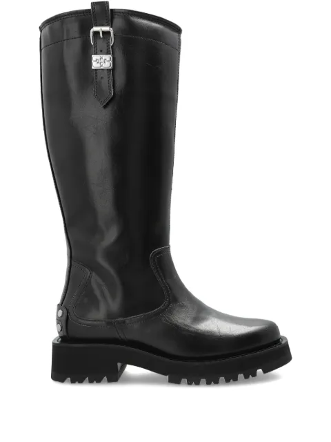 GANNI buckle-detail zipped knee-high boots Black S3022