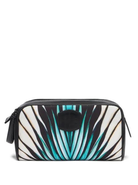 Roberto Cavalli Ray of Sea leaf-print leather-trimmed wash bag Black VRA001PZY02