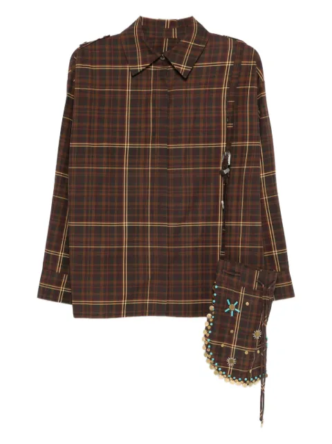 SIEDRES Athelia checked embellished top Brown WPF25TP18