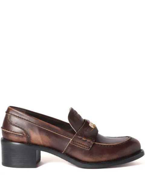 Miu Miu Deco mid-heel leather loafers Brown 5D276EF0503G48