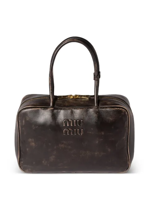 Miu Miu Beau logo-embossed leather shoulder bag Brown 5BB117VMONAF6P