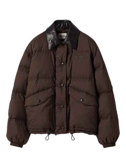 Miu Miu leather-collar puffer jacket Brown ML1107SOOO15WX