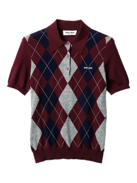 Miu Miu argyle intarsia-knit polo shirt Red MMLB66SOOO174C