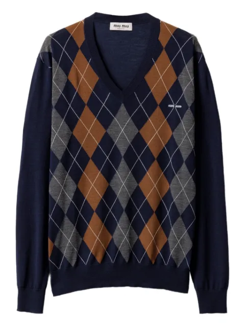 Miu Miu V-necked wool sweater Blue MMLB67SOOO174C