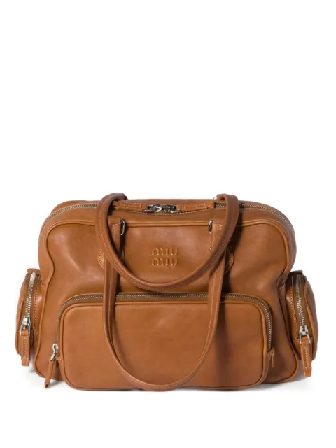 Miu Miu pocket leather tote bag Brown 5BB159VOLO2CRL