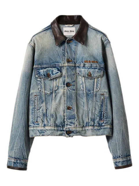 Miu Miu leather-collar denim jacket Blue GWB273SOOO175S
