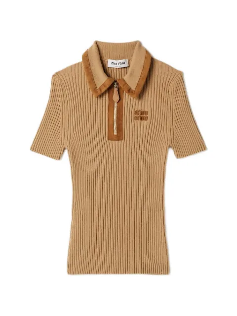 Miu Miu ribbed knit cashmere polo sweater Brown MMLB74SOOO1747