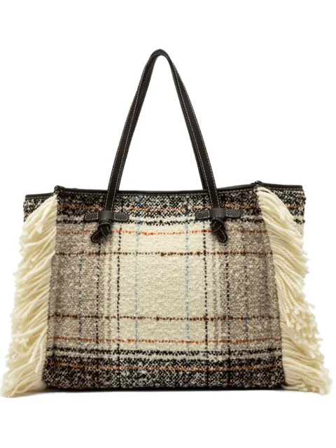GIANNI CHIARINI plaid fringed tote bag Neutrals BS12100HUG