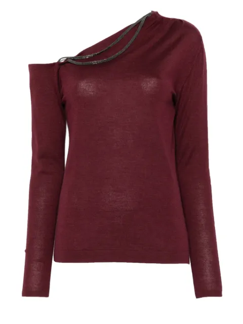 Brunello Cucinelli one-shoulder chain-embellished top Red M13857309C9663