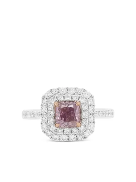 HYT Jewelry platinum pink diamond double halo ring Silver R30HR