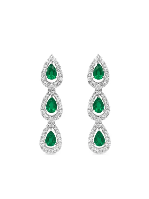 HYT Jewelry 18K white gold emerald and diamond dangling earrings Silver E392HR