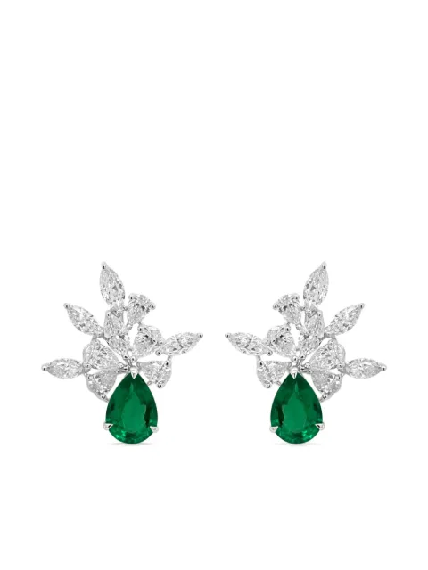 HYT Jewelry 18K white gold emerald and diamond earrings Silver E368HR