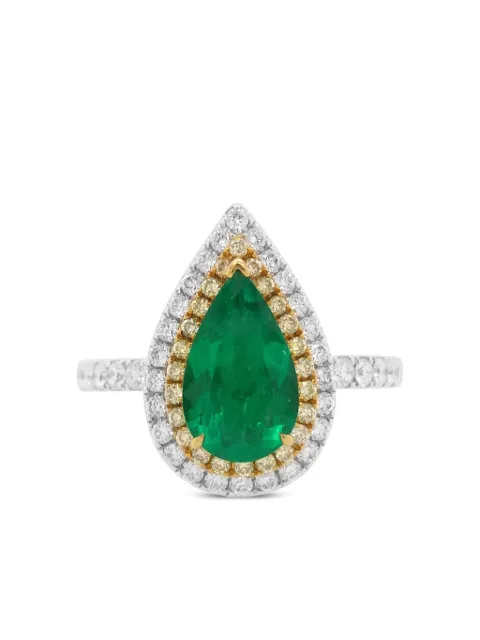 HYT Jewelry 18K white gold pear-emerald and diamond ring Silver R680HR