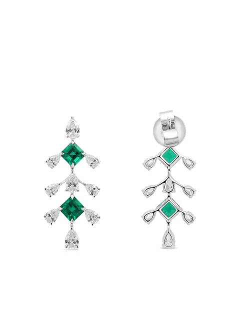 HYT Jewelry 18K white gold emerald and diamond earrings Silver E342HR